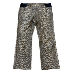 Haute Mama Maternity Leopard Print Jeans Tan & Brown Sexy Strait Leg Stretchy